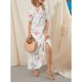thumbnail image 3 of Franhais Women Long Dress, Elegant Short Sleeve V Neck Flower/Graphic Print Loose Swing Dress Summer Casual Dress, 3 of 9