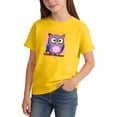 thumbnail image 4 of Spazoro Girls Graphic T-Shirts Tee, Cotton Owl Print Crew Neck Short Sleeve Casual Tops for Kids Yellow Size 6-8, 4 of 7