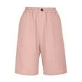 thumbnail image 4 of Women's Half Shorts Pants Summer Elastic Waist Buttons Casual Linen Pockets Pants, 4 of 6