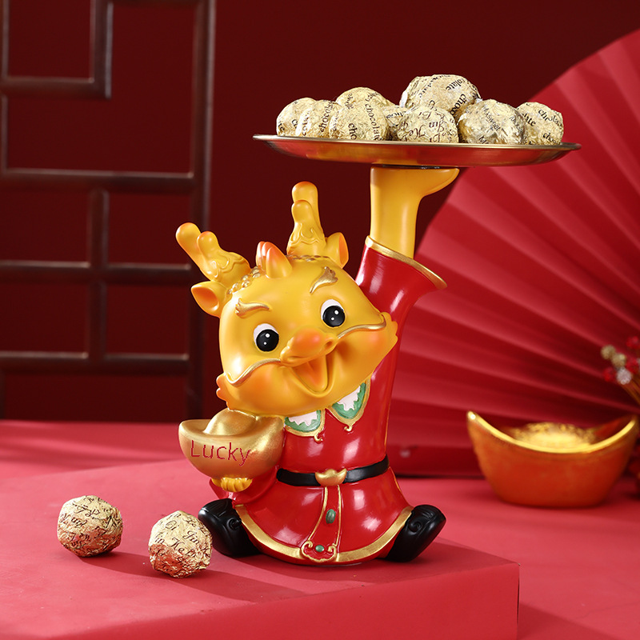 Bandeja de almacenamiento de llaves para la entrada del hogar, decoración creativa del dragón del zodiaco Furui, mascota del año del dragón, regalo de inauguración de la casa
