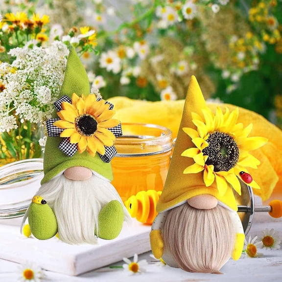 Sunflower Gnomes Spring Summer Plush Dolls Gnome Decorations Cute Swedish Tomte Nisse Ornaments for Home Tiered Tray Party Decor, Set of 2