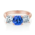 thumbnail image 2 of Gem Stone King Fancy Blue 18K Rose Gold Plated Silver Ring Set with Zirconia (Size 5), 2 of 2