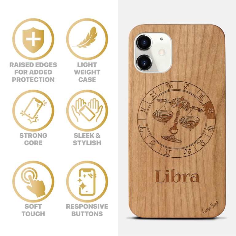 Case Yard Wooden Case Outside Soft TPU Silicone, Slim Fit Shockproof Wood  Protective Phone Cover for Girls Boys Men and Women, Supports Wireless  Charging Libra Sign Design case for iPhone-12-Mini - Walmart.com