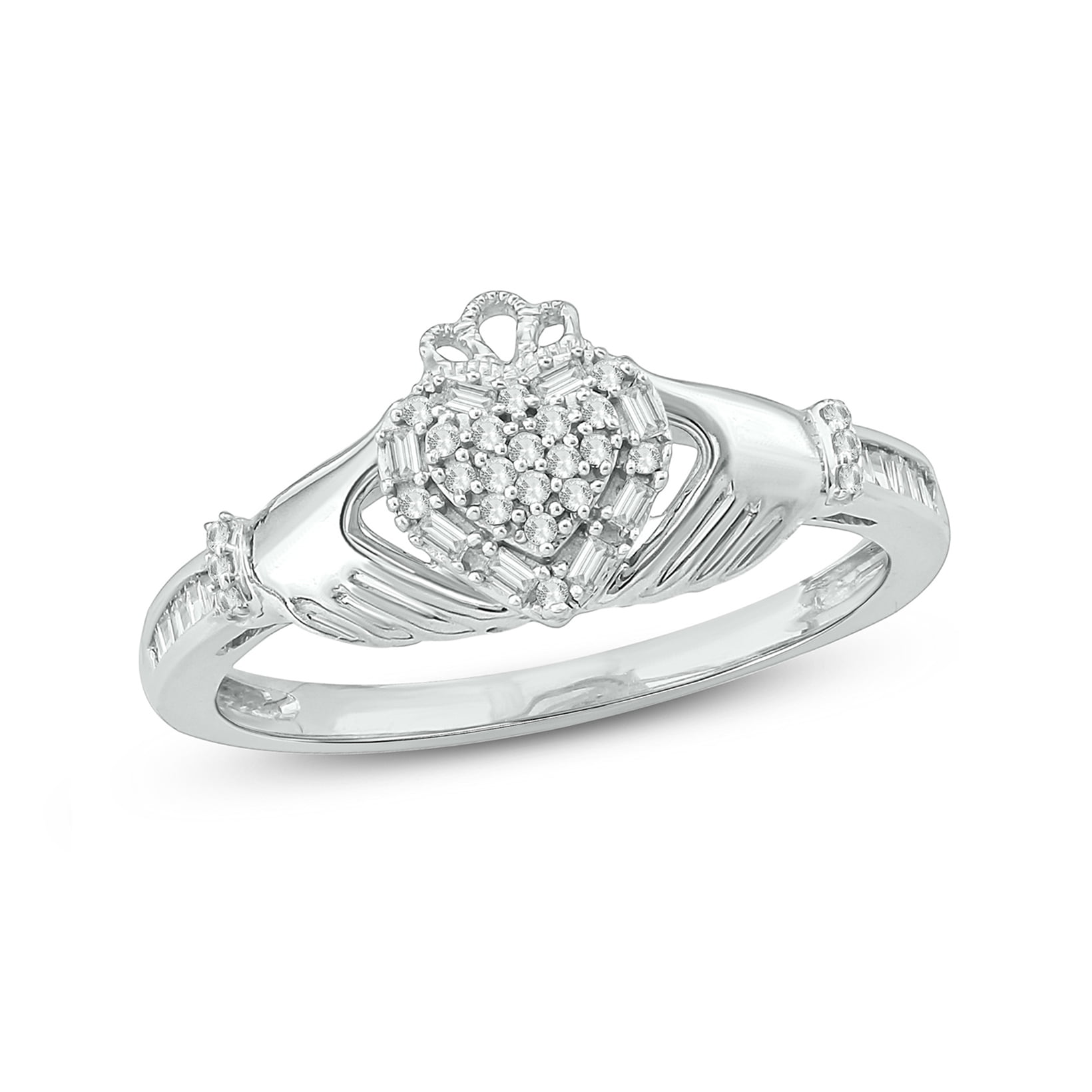 Cali Trove 1/5 Ct Natural Diamond Irish Claddagh Promise Ring for Women in 925 Sterling Silver Heart Shape Symbol of Love Friendship Loyalty Jewelry Gift for Her