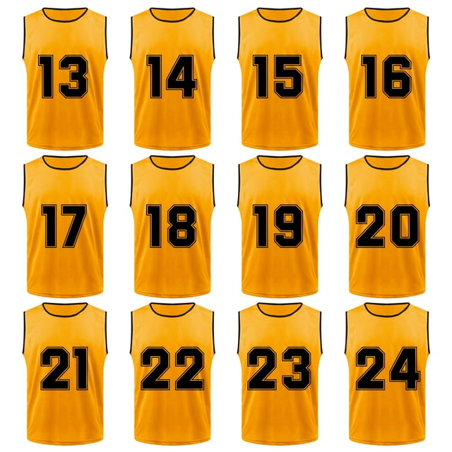 TOPTIE 12 Pack Numbered Scrimmage Team Practice Pinnies Mesh Jerseys Vests Pinnies (#13-24)(Vests d'entraînement de sport)