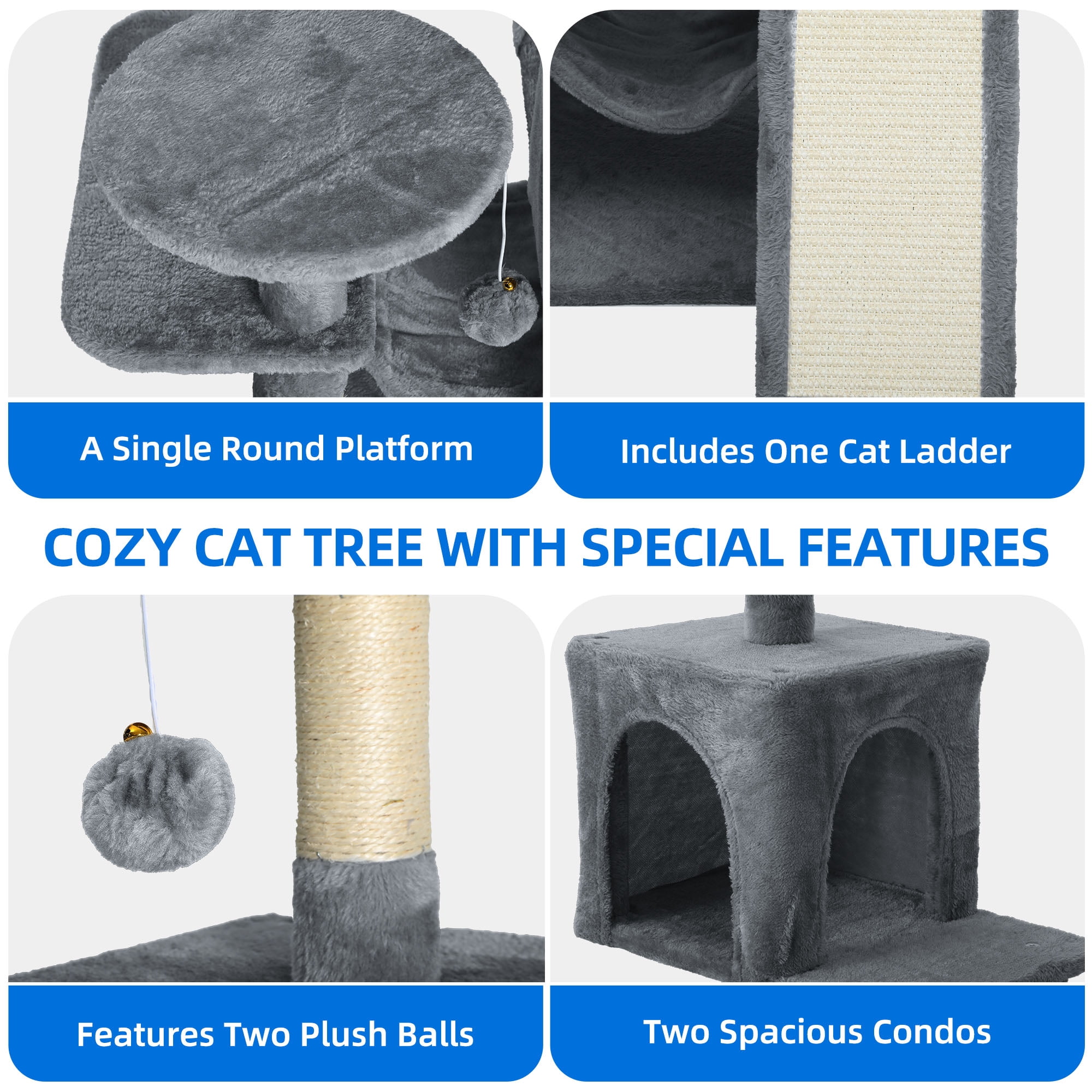 Dextrus 54" Multi-Level Cat Tree Tower with Cat Condos, Plush Top Perches, Hammocks, Sisal Scratching Post Board, Indoor Cat Activity Center,Dark Gray
