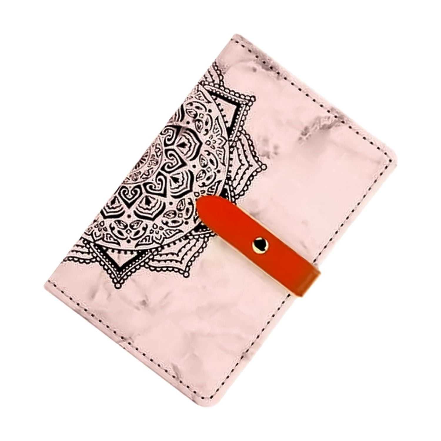 Universal Leather Phone Wallet with Datura Flower Design - Brown