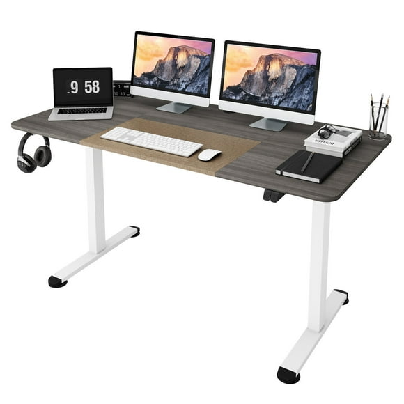 Gymax 55'' Electric Standing Desk Height Adjustable Home Office Table w/ Hook Grey