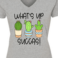 thumbnail image 4 of Inktastic What's Up Succas Funny Cacti Plants Women's V-Neck T-Shirt, 4 of 5