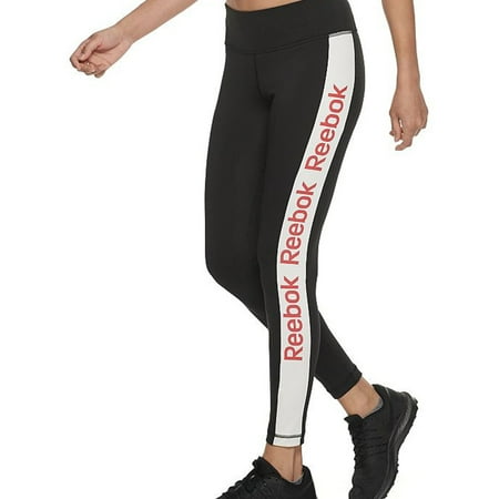 Reebok Womens Linear Logo Tights Stretch Jogger Athletic Pants, Black, XX-Small