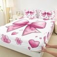 thumbnail image 3 of Manfei Chic Bowknot Bow Bed Sheets King,Cute Flower Heart Bedding Sets King Size,Pink White Sheet Set King For Girls,Lightweight Bedroom Decorative,4 Pieces, 3 of 7