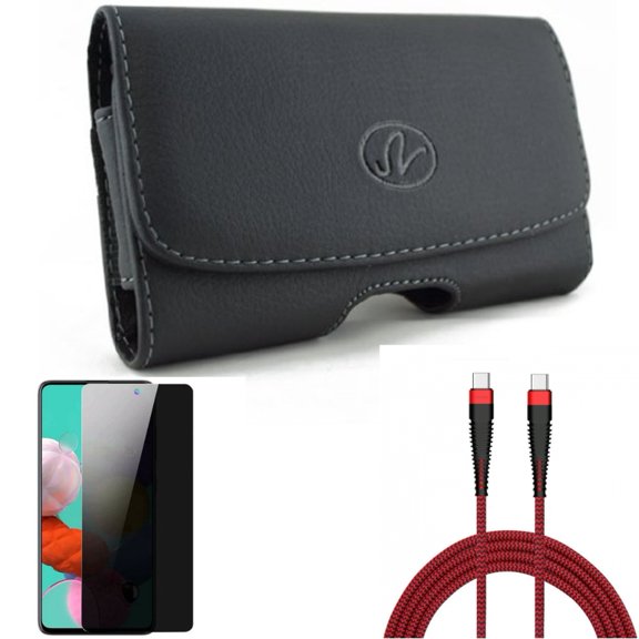 Privacy Screen Protector & 10ft PD Cable & Case Belt Clip for Samsung Galaxy S20 Fan Edition - Tempered Glass Anti-Spy   Type-C to USB-C Charger Cord   Leather Swivel Combo