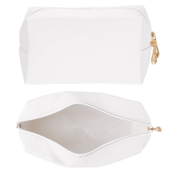 PU Leather Square Makeup Bag, Waterproof Cosmetic Organizer Bag Zipper Pouch Travel Toiletry Bag for Women for Makeup Brush Holder (White, Small)