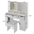 thumbnail image 4 of Hassch 47" Vanity Desk with Charging Station, Lighted Mirror and Cushioned Stool, Makeup Table with DIY Pegboard and 5 Hanging Hooks, Dressing Table with Cabinets, Shelves and 3 Drawers, White, 4 of 8