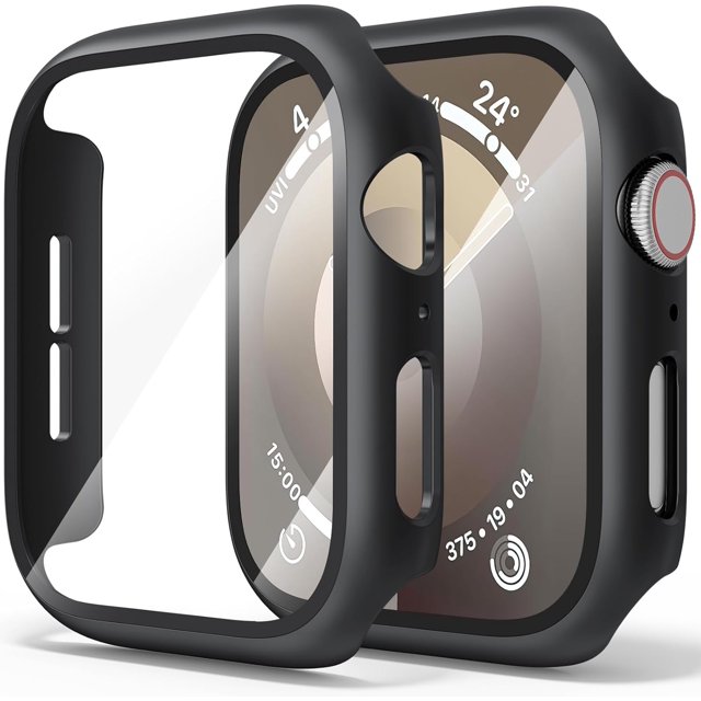 Yanonmyfd Funda rígidas para PC compatibles con Apple Watch Series 6 5 4 SE, funda protectora completa con protector de pantalla de vidrio templado para iWatch 40mm (Azul Marino)