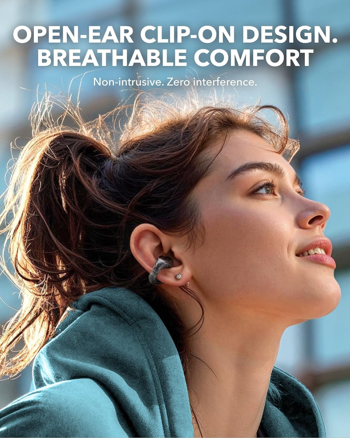 Soundcore C30 by Anker, Open-Ear Earbuds, Clip-On Headphones, Lightweight Comfort, Small-Ear Friendly, Stable Fit, Firm-Shell Design, Attachable Ear Grips, Big Drivers for Clear Audio, 30H Pl, Black
