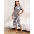 thumbnail image 4 of Women's Short Sleeve Pajamas Sets with Capri Pants 2 Piece Womens Capri Pajama Sets with Pockets Summer Plaid Print Sleepwear Set for Women, S-XXL, 4 of 12