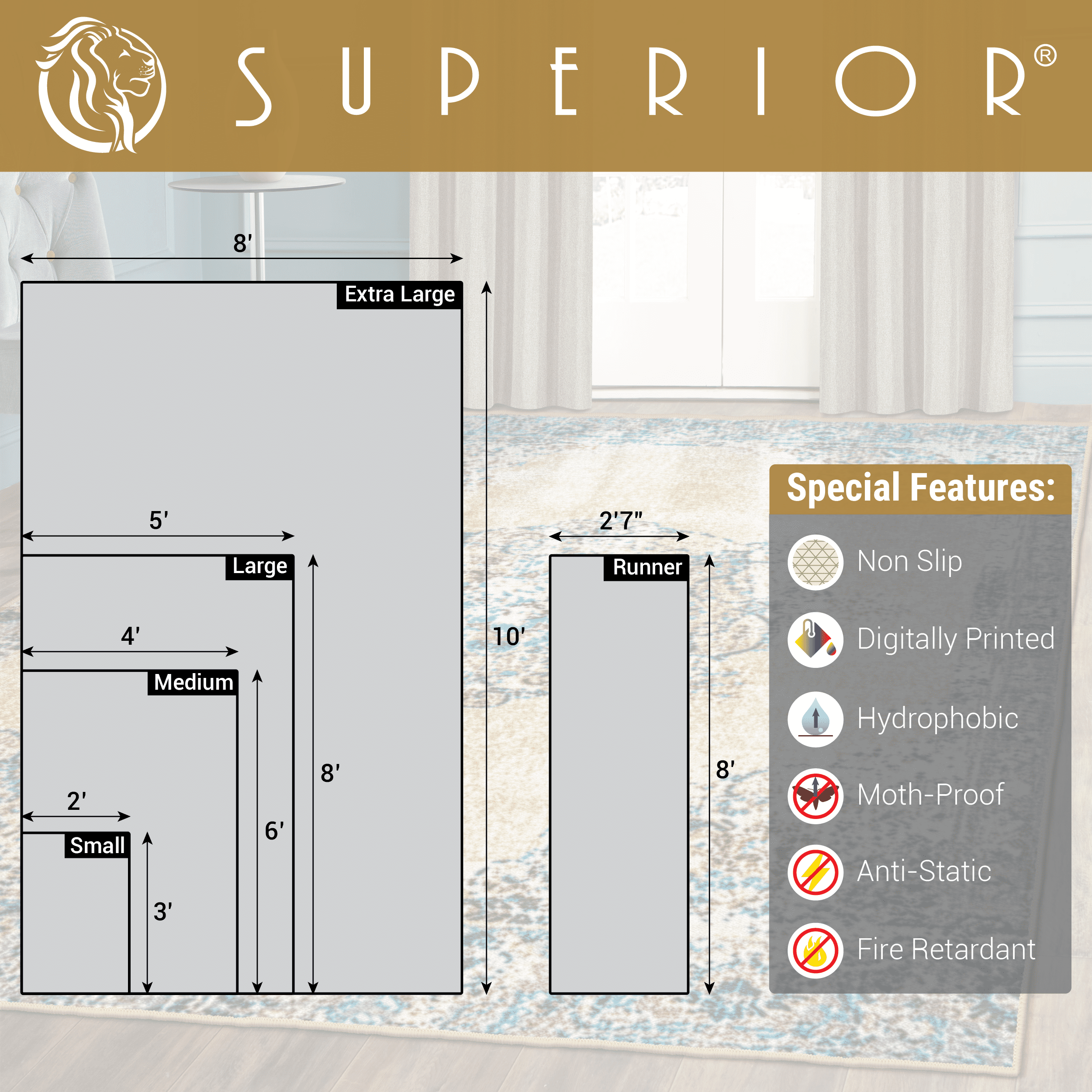 Superior Decklan Floral Medallion Non-Slip Indoor Runner 2' 7" x 8', Cream