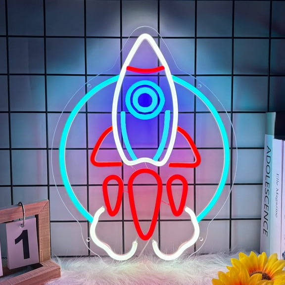 Spacecraft Neon Sign, Spacecraft Led Signs for Wall Decor, Dimmable Neon Light Sign for Bedroom, Game Room, Kids Room, Bar Decoration, USB Powered Light Up Neon Signs for Party Decor