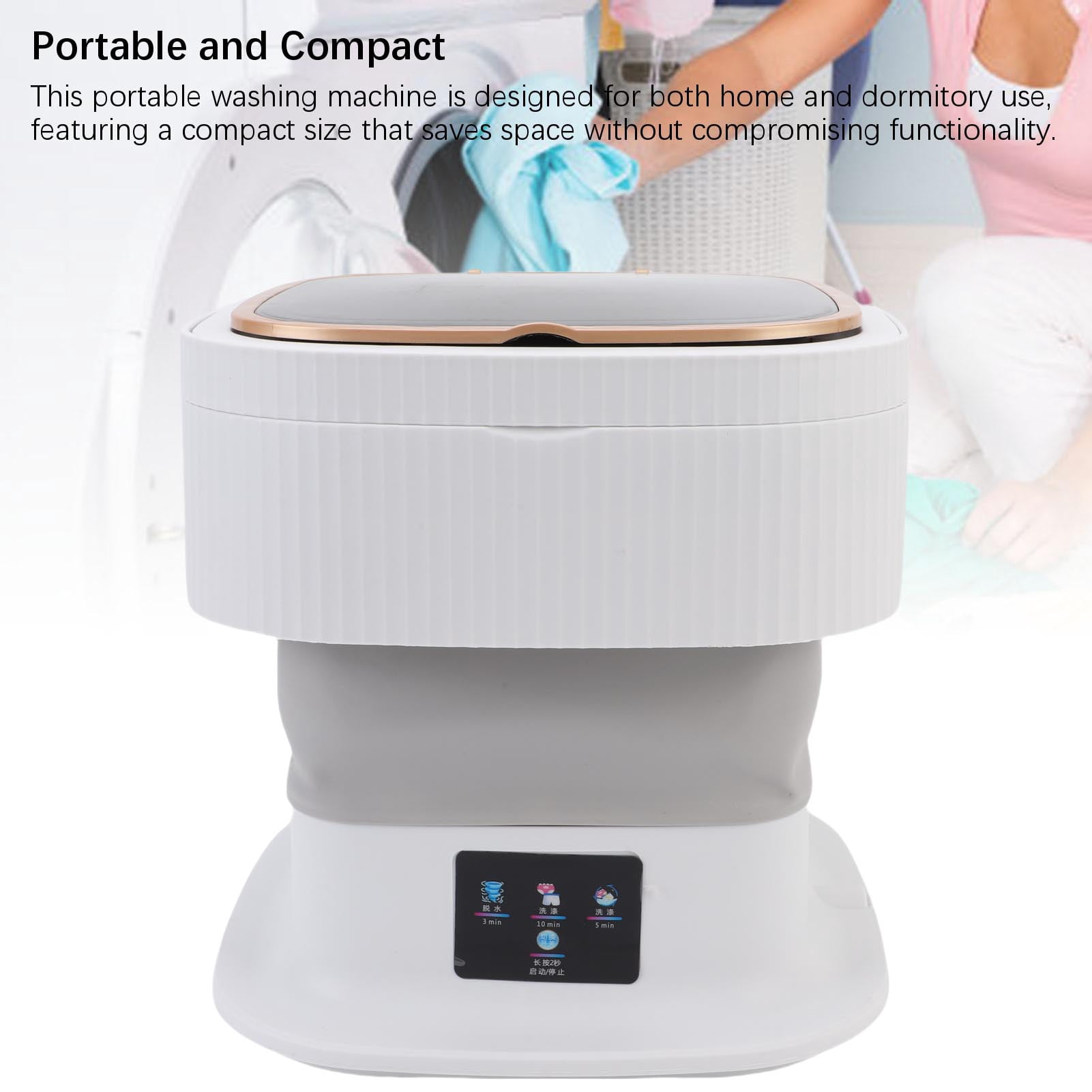 BOKYAN Portable Washing Machine 11.5L Foldable Washer with Soft Drying 3.03 cu ft / 11.5L Capacity Automatic Drainage Compact Laundry Solution for Home Dormitory Travel US Plug White