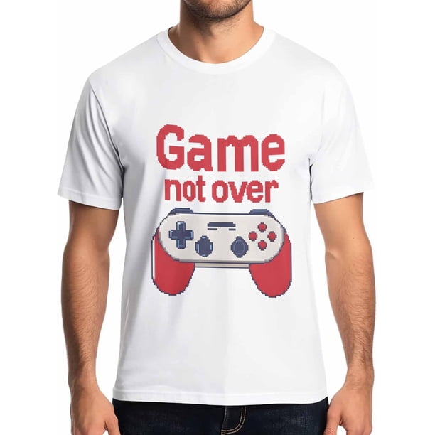 Camiseta de manga corta con texto "Game Not Over Words" para hombre, cuello redondo, color rojo y blanco, con asa para hombre, color blanco-XL