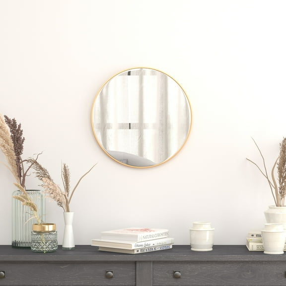BizChair 20" Round Gold Metal Framed Wall Mirror - Large Accent Mirror for Bathroom, Vanity, Entryway, Dining Room, & Living Room