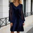 thumbnail image 2 of DHFJKG Dresses For Women Cowl Neck Solid Color Velvet Mini Dress Mesh Sheer Long Sleeve Soft Tunic Versatile Dresses, 2 of 4
