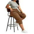 thumbnail image 6 of Yoga Capris Wide Leg New Plus Size Cargo Capri for Women Elastic Waist Casual Cropped Pants with Multi-pocket Summer Hiking Athletic Work Joggers Coffee XXL, 6 of 8