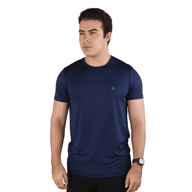 Playera Hombre Dry Fit Para Ejercicio Azul Marino Manga Corta