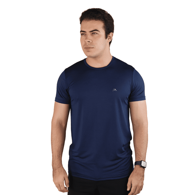 Playera Hombre Dry Fit Para Ejercicio Azul Marino Manga Corta