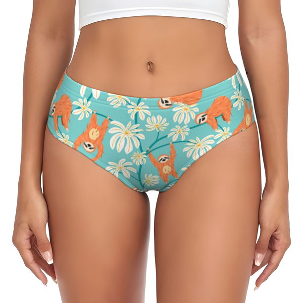 Balery Cute Sloth on Floral Tree Ropa Interior de Algodón para Mujer con Dibujo – Braguitas Cómodas y Elásticas, Estilo Clásico-X-Small