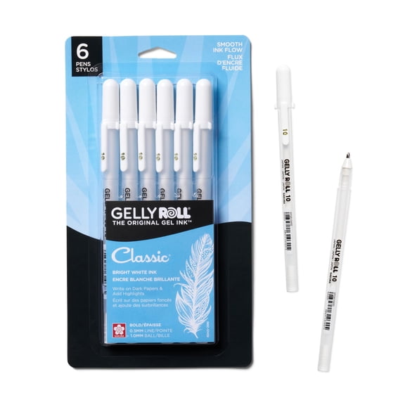 Sakura Gelly Roll Gel Pens - Bold Tip Ink Pens for Journaling, Art, or Drawing - Classic White Ink - All Are Bold 10 Tip Size - 6 Count