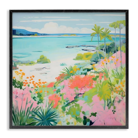 Stupell Industries Tropical Coast Blooming Shoreline Black Framed Giclee Art, design by Creative Studio