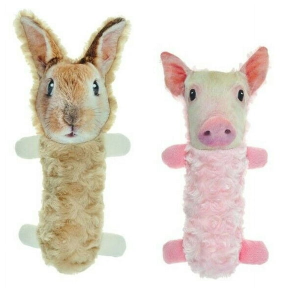 Tubular Squeaker Dog Toys Cute Soft Plush Tossers 13" Large Choose Pig or Rabbit (Both Toys)