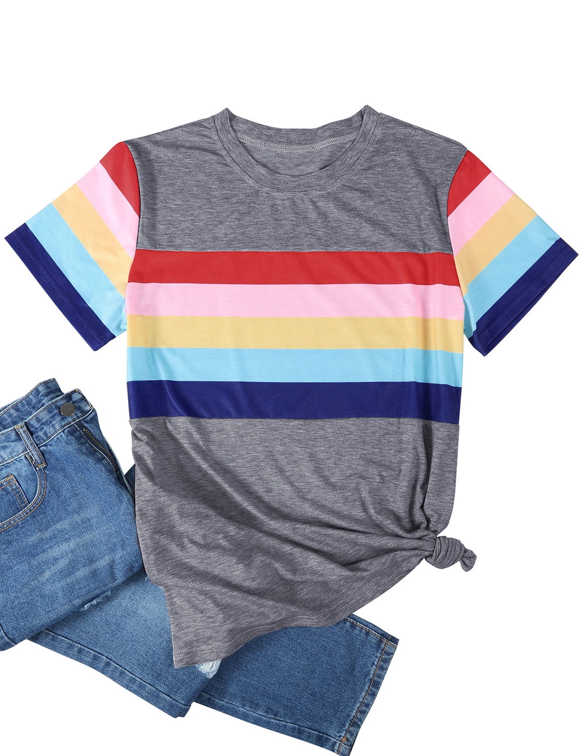 women rainbow striped shirt