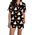 thumbnail image 2 of Pyjama pour Femmes en Satin Imprimé Graphique, Mignon, Tenue de Nuit, Boutons, Hauts à Manches Courtes, Ensembles de Shorts, 2 of 5