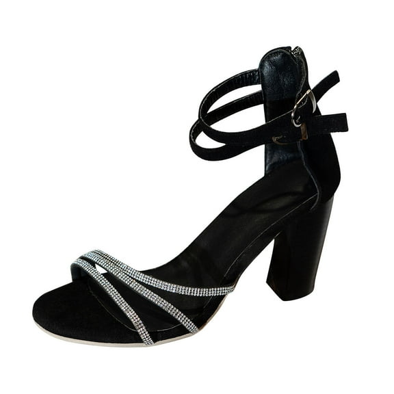Nrmvnmi Women's High Heels Sandals Summer Bohemian Shoes Open Toe Ankle Strap Rhinestone Heels for Wedding Prom Party Gown Shoes Black Mothers Day Gifts