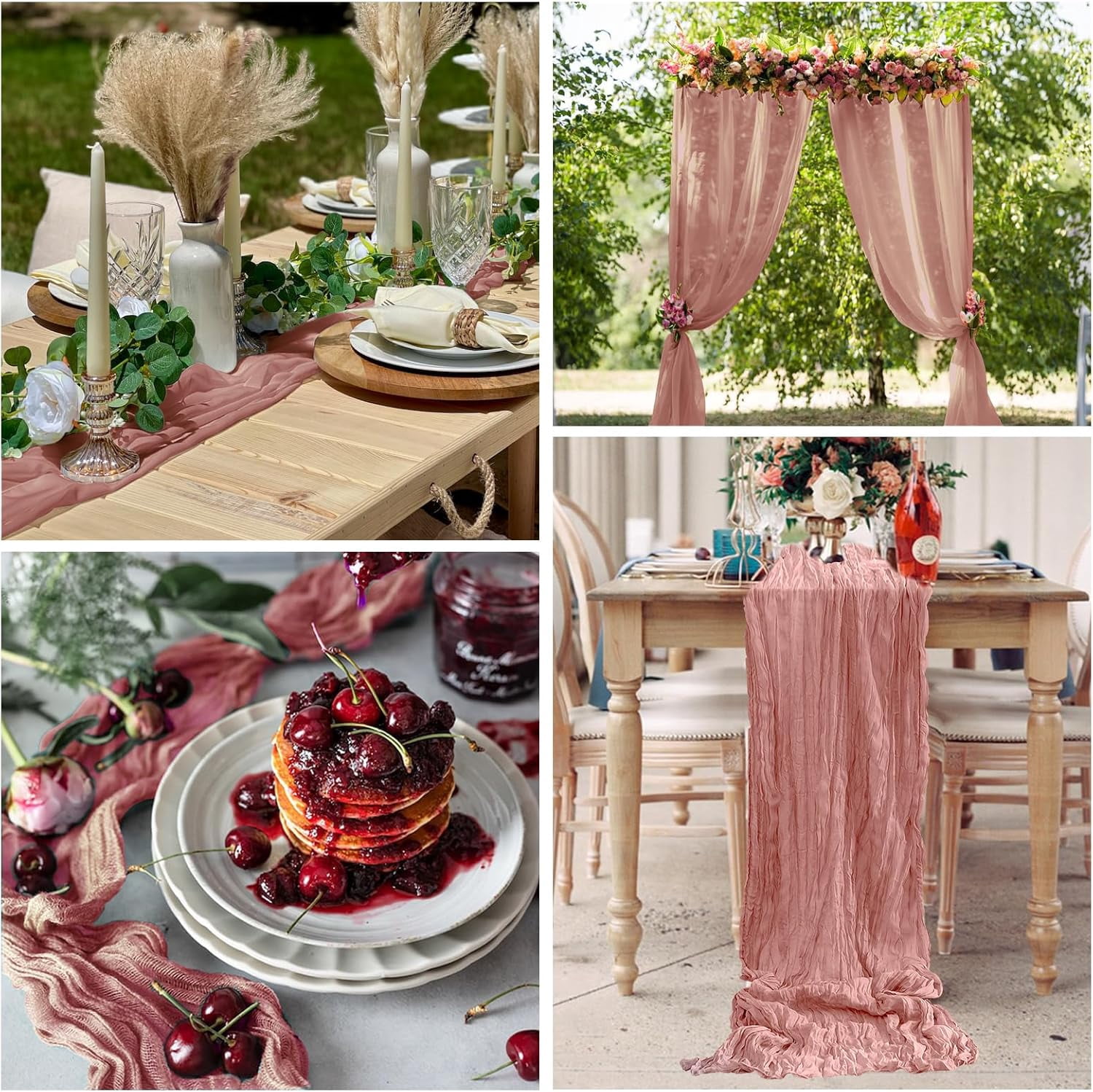HBlife 10 Pack Dusty Blush Cheesecloth Table Runner, 35 x 120 Inch Boho Gauze Table Runner Rustic Romantic Long Table Runner for Wedding Party Bridal Birthday Baby Shower Table Decorations