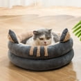 thumbnail image 2 of RoamHome Warm Cat Bed Dog Bed for Autumn Winter Pet Soft Sleeping Cushions for Cats Dogs Plush Cloth Sleeping Pad for Pets Round Kennel Cushion (Gray, L), 2 of 3