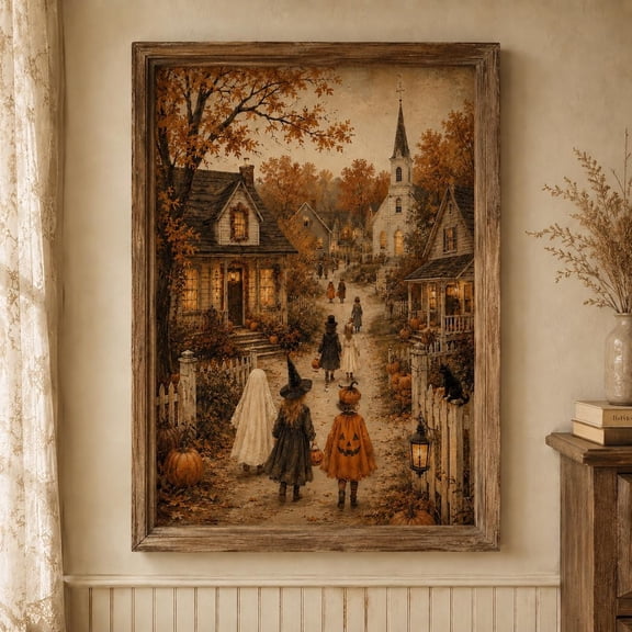 Halloween Village Trick Or Treating Wall Art Print