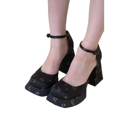 

Harsuny Womens Pumps Platform Mary Jane Heels Ankle Strap Sandals Formal Comfort Buckle Dress Sandal Chunky Heeled High Heel Floral 7