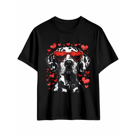Men's T-Shirt Red Love Dog Dalmatian Short Sleeve Casual Tee Classic Crew Neck T-Shirt for Men, L