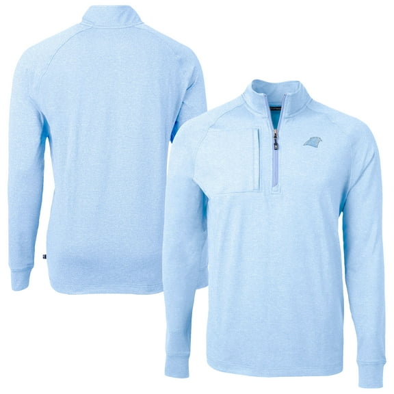 Men's Cutter & Buck  Powder Blue Carolina Panthers Raglan Adapt Eco Knit Heather Quarter-Zip Top