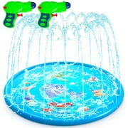 JoyX 68” Splash Play Mat, Outdoor Playmat for Child  2 Pcs Water Guns (Blue)