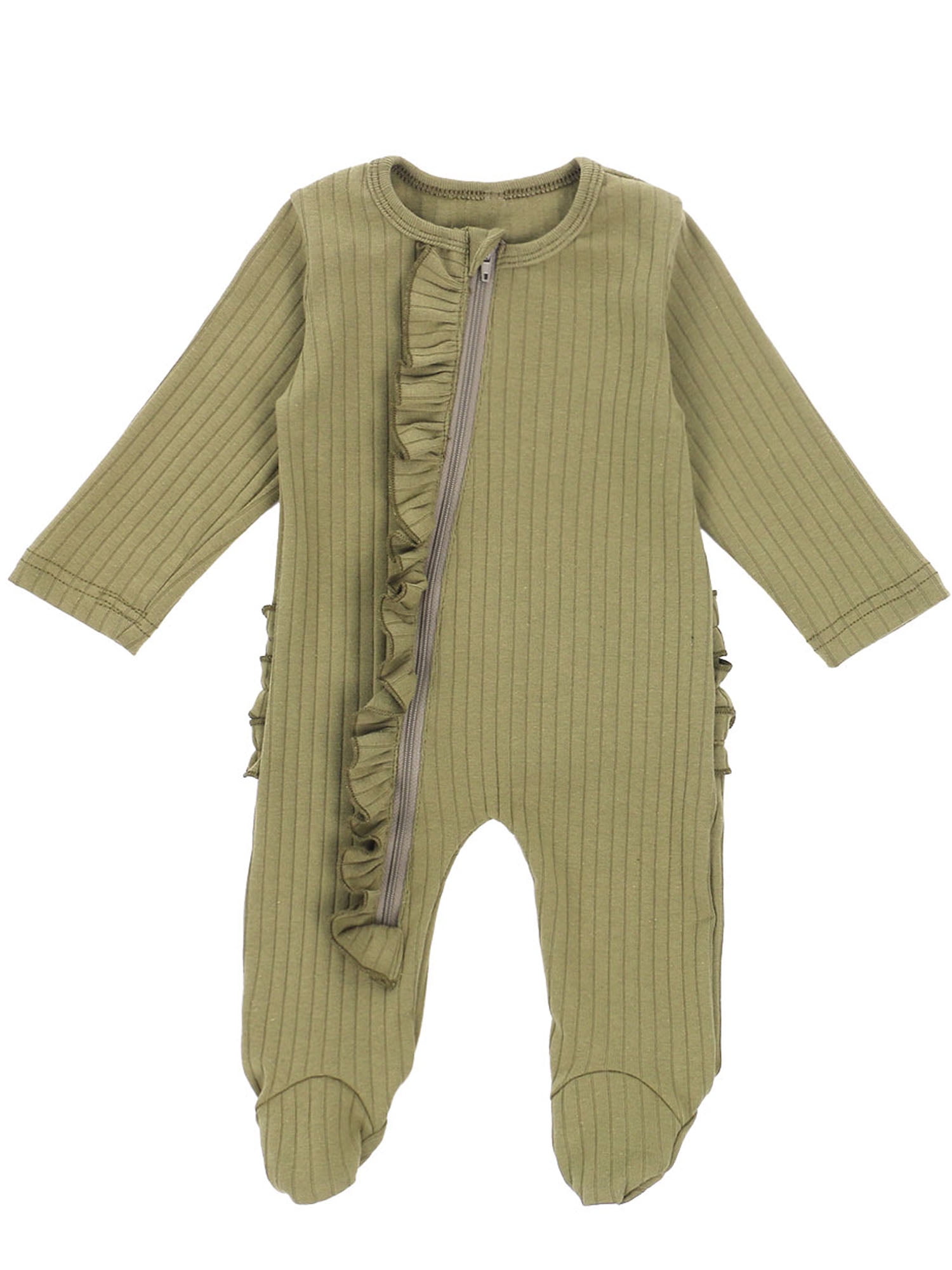 Unisex Newbron Baby Footed Pajamas Sleeper Infant Ruffle One-Piece Romper Jumpsuit Zipper PJ 