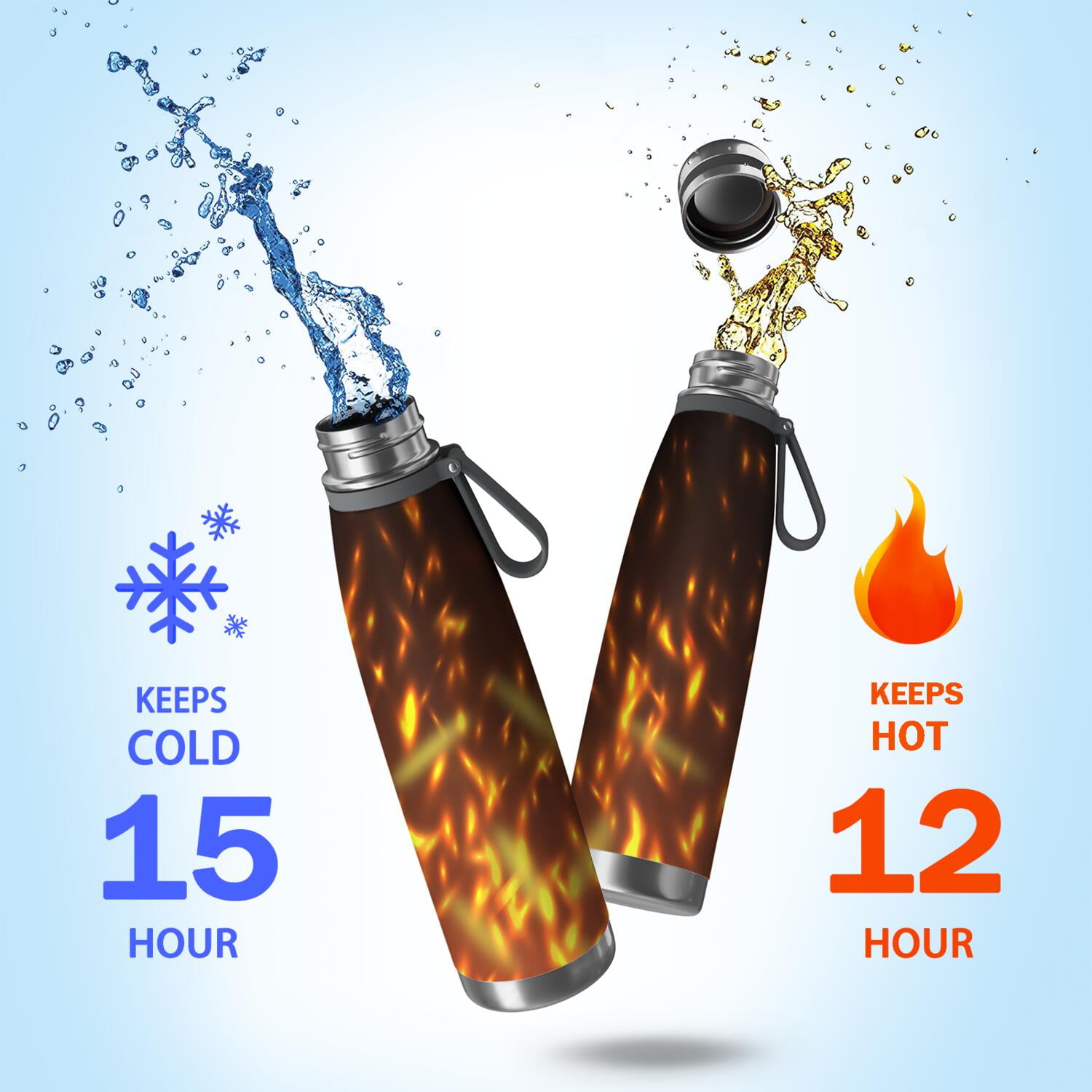 29oz Insulated Water Bottle with Tea Infuser, Stainless Steel Travel Mug, Flame Print