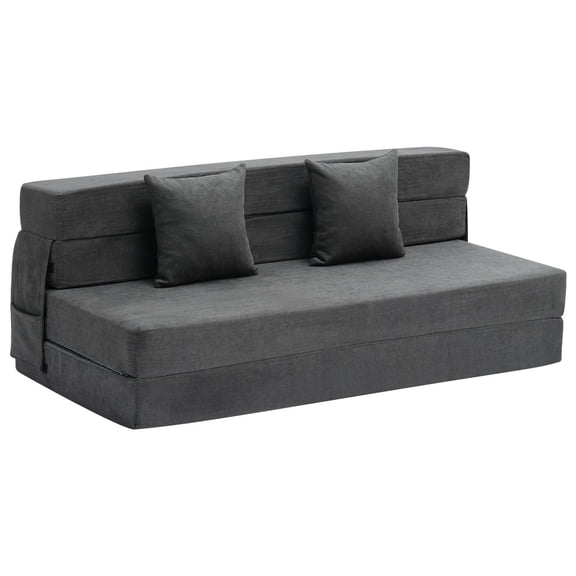 3-in-1 Folding Sofa Bed with 2 Pillows, Washable Cover, and 25D High Density Memory Foam, Convertible Sleeper Chair Bed Futon Couch for Living Room, Bedroom, Dorm, RV, Dark Grey (Queen)