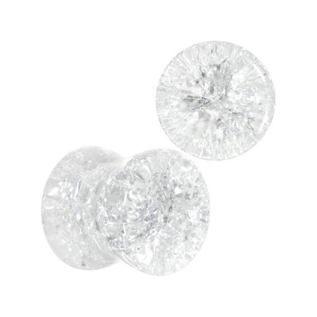 Clear Double Flare Body Candy 0 Gauge 2Pc Clear Glass Shattered Pattern Saddle Plug Double Flare Ear Plug Gauges Set of 2 8mm ()