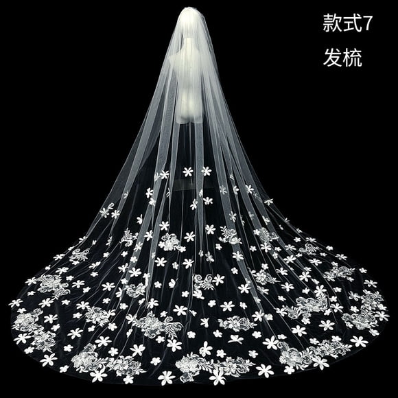 XmhyTop White Ivory Wedding Veils Lace Edge Cathedral Length Wedding Bridal Veil with Comb for Women, 137.8*118 Inches,F