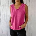 thumbnail image 2 of LNWUY Tank Tops for Women Distressed Casual Linen Tassel Patchwork Camisoles Vest Sleeveless Ruffled Crewneck Blouse Pink XXXL, 2 of 8